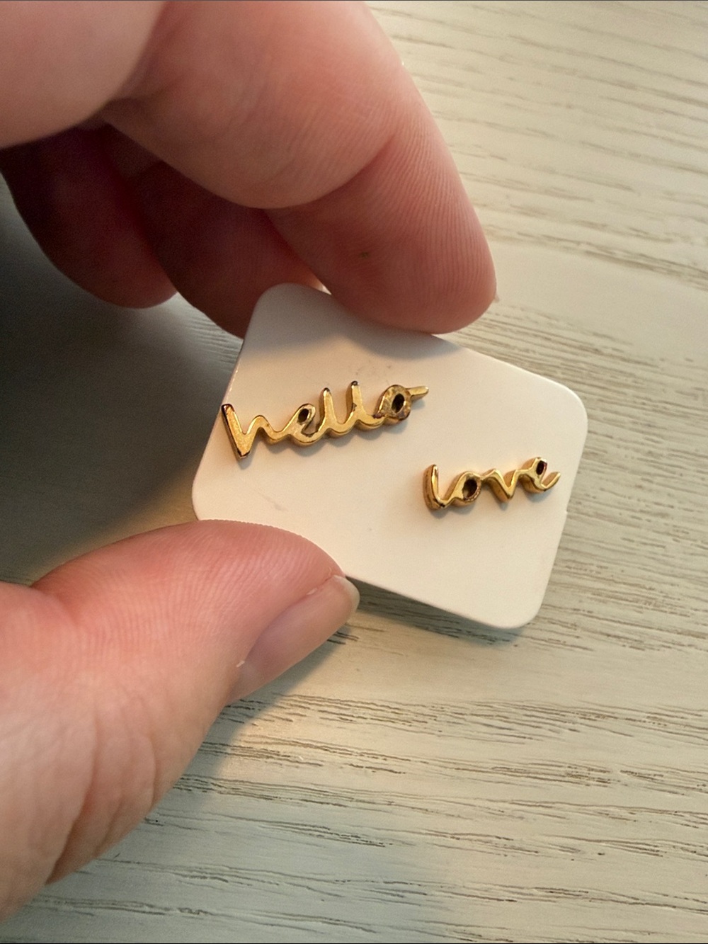 Fossil Gold Script 'hello' and 'love' Stud Earrings